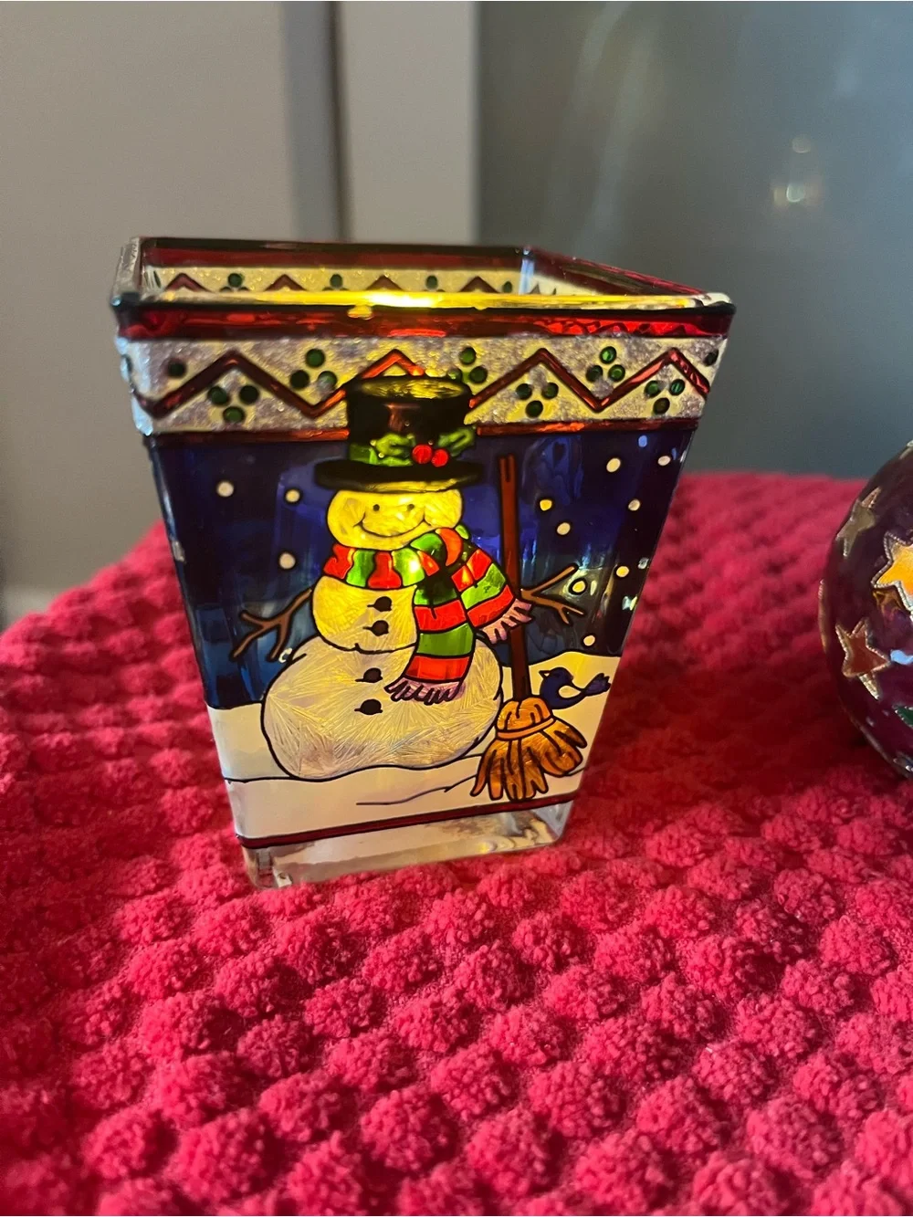 Mikasa Holiday Votive Card & Photo Holder, Amia snowman stained glass votive 448